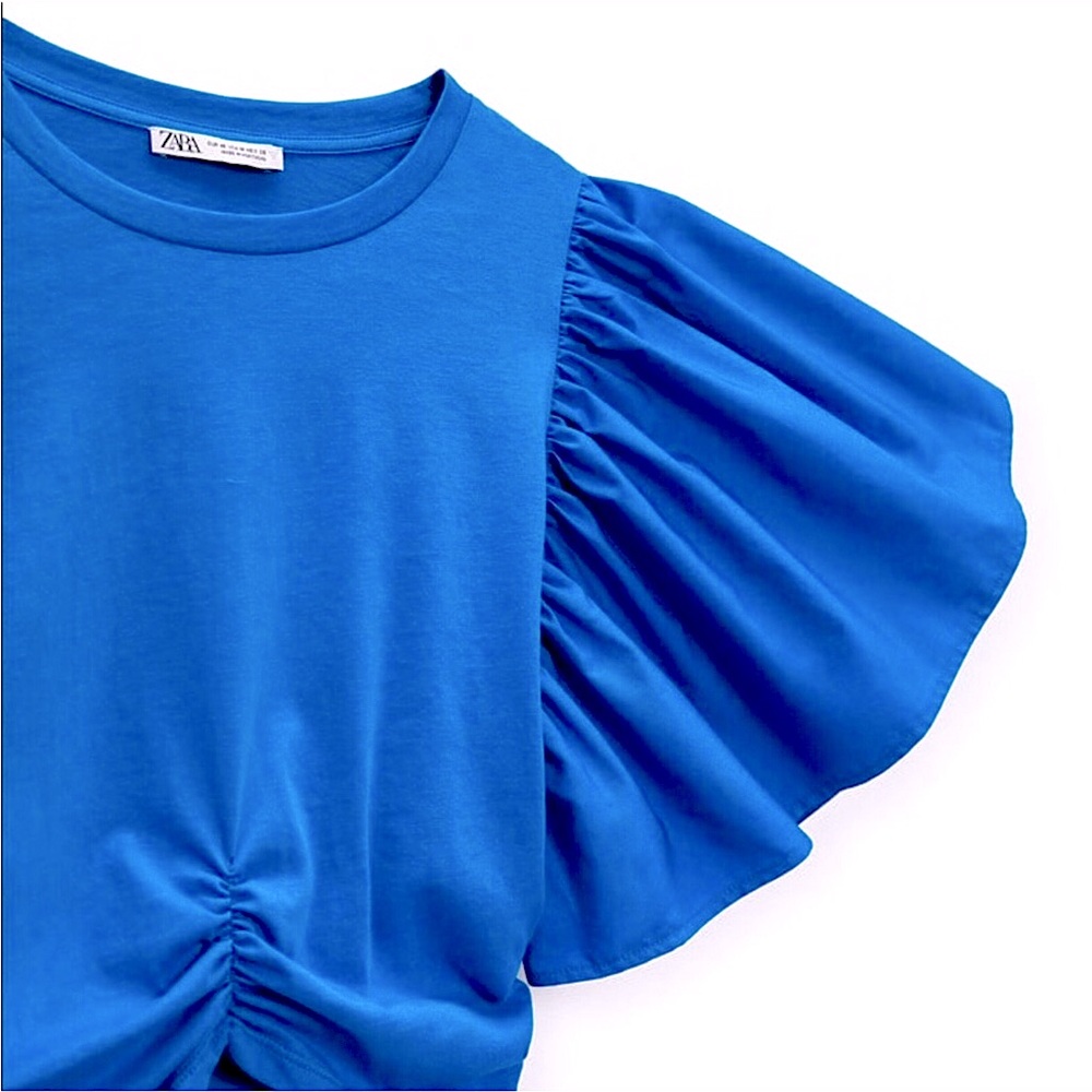 NWT Zara Ruffle Puff Sleeve Crop Top - Picture 7 of 7